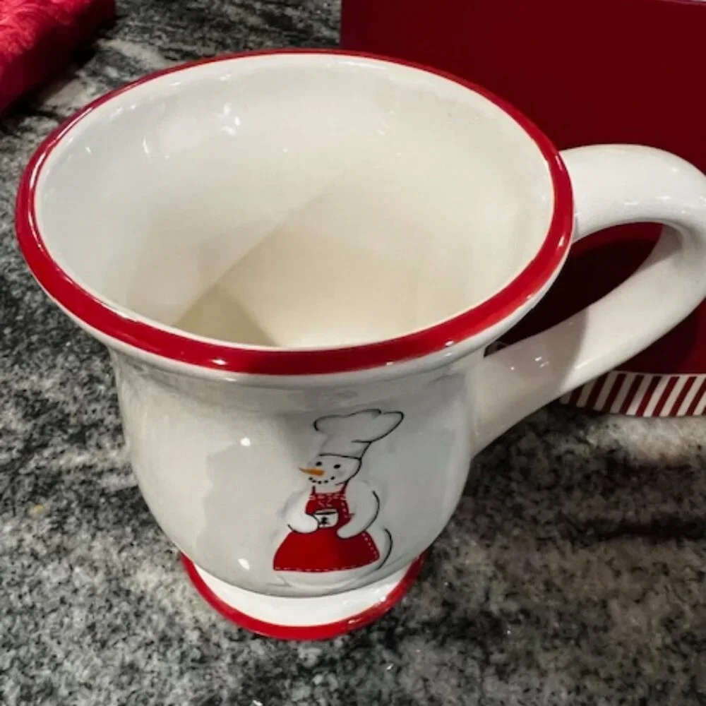 4 Williams Sonoma Snowman Chef Mugs, retired holiday pattern snowman chefs & box